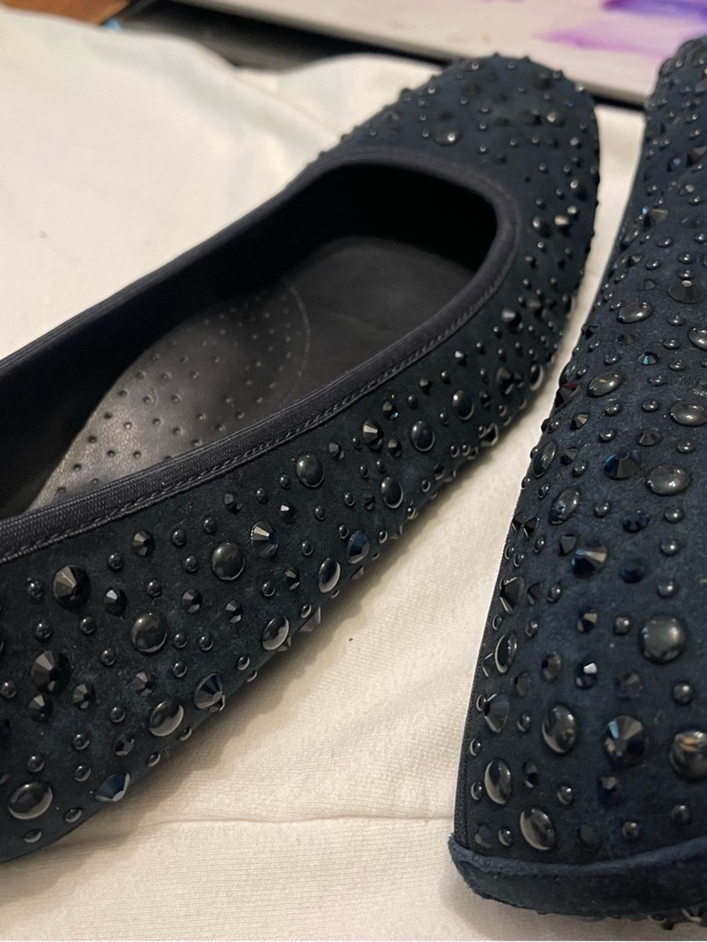 Embellished Navy Blue Crystal Ballet Flats